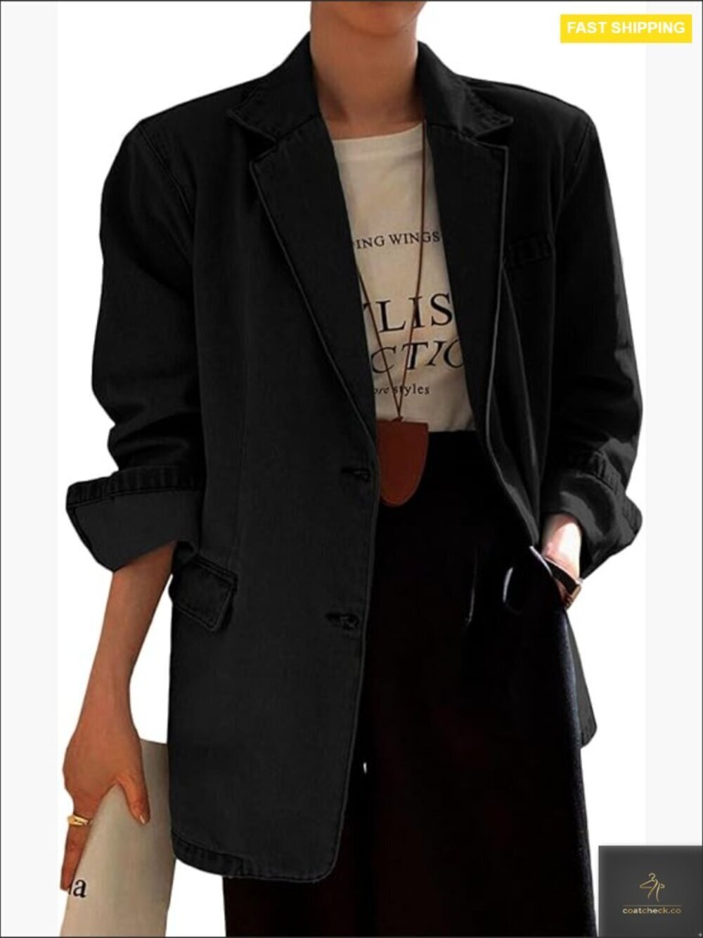 Oversized Denim Blazer Jacket Lightweight Casual Work Office Chic Distressed